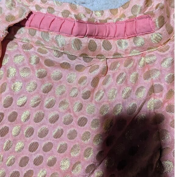 Vtg 1970s Coral Orange Gold Metallic Dot Elephant Bell Bottom Adjustable Pants M - Picture 3 of 3